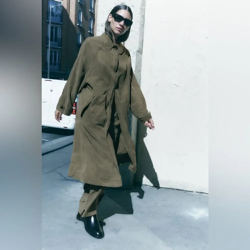 ZARA ZW COLLECTION WASHED LYOCELL TRENCH - Picture 10 of 16
